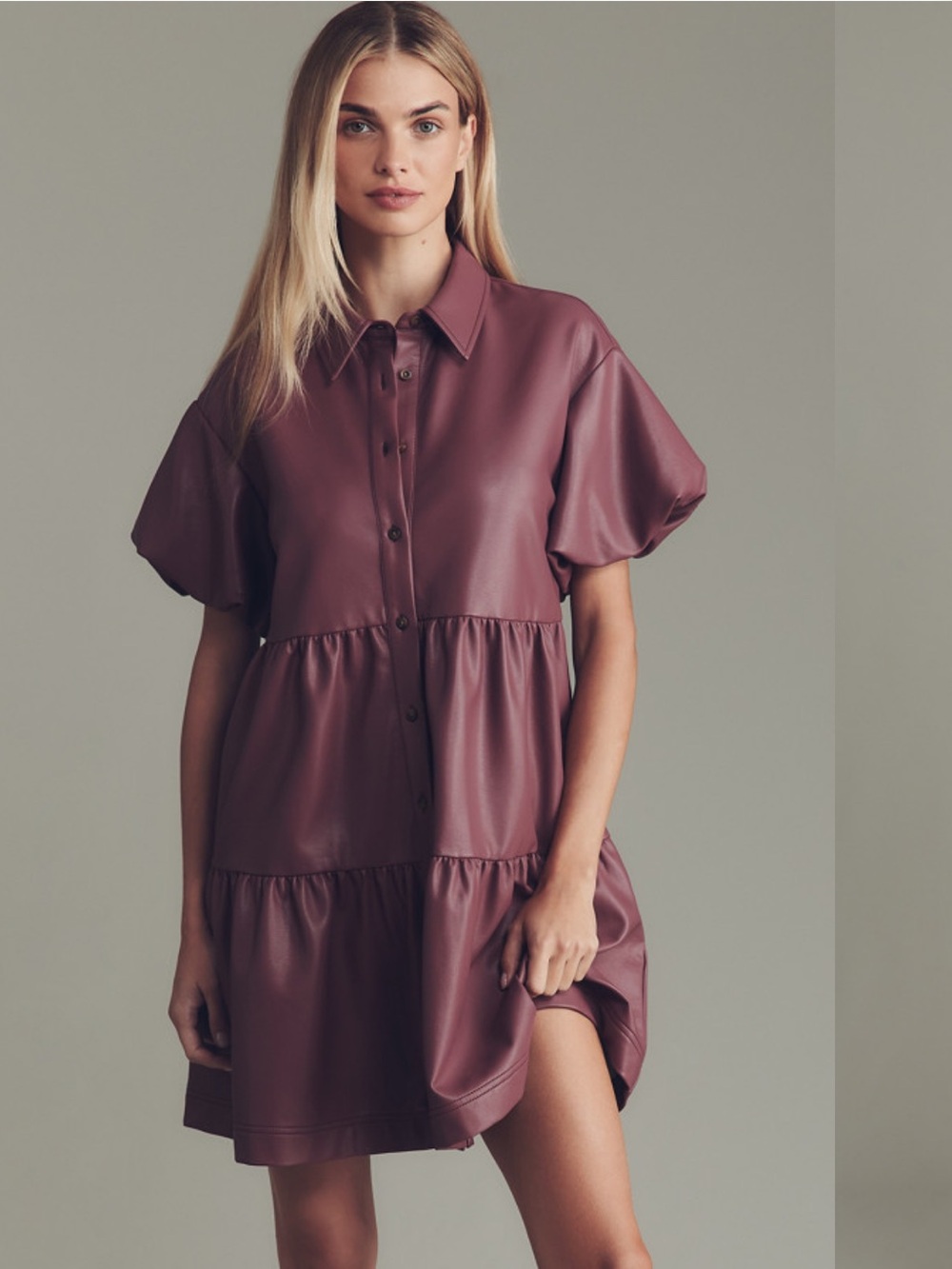 NWT Anthropologie The Bettina Faux Leather Mini Shirt Dress by Maeve Plum Large